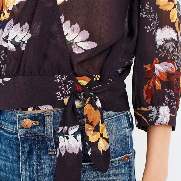 Madewell Wrap Front Top in Blooming Oasis Plum Womens Size Medium - Picture 3 of 14